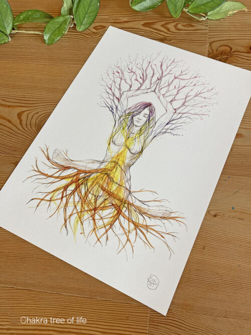 A3 Yoga Prints - on textured paper - Chakra tree of life