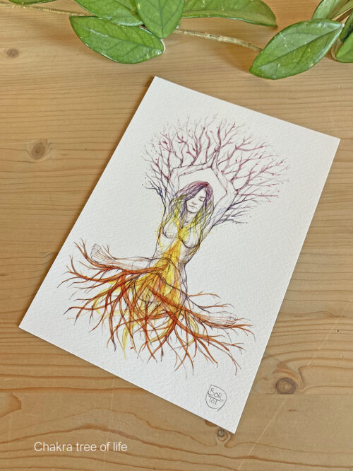 A4 Yoga Prints - on textured paper - Chakra tree of life