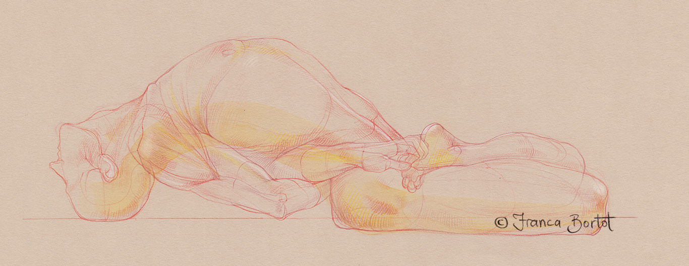 Supta Vajrasana – 2019 – pencil and watercolor on paper – 42 x 29,7 cm