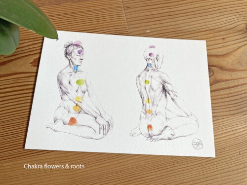 A5 Yoga Prints - on textured paper - Chakra flowers & roots