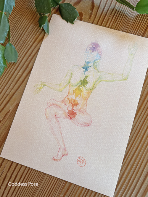 A5 Yoga Prints - on textured paper - Goddess Pose