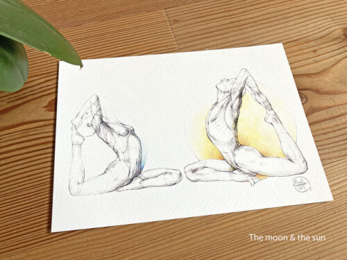 A5 Yoga Prints - on textured paper - The moon & the Sun