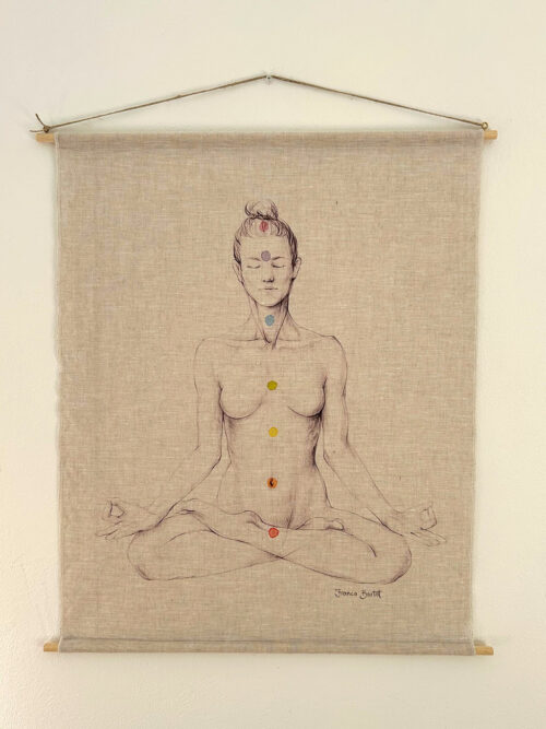 Chakra meditation - print on ecru linen
