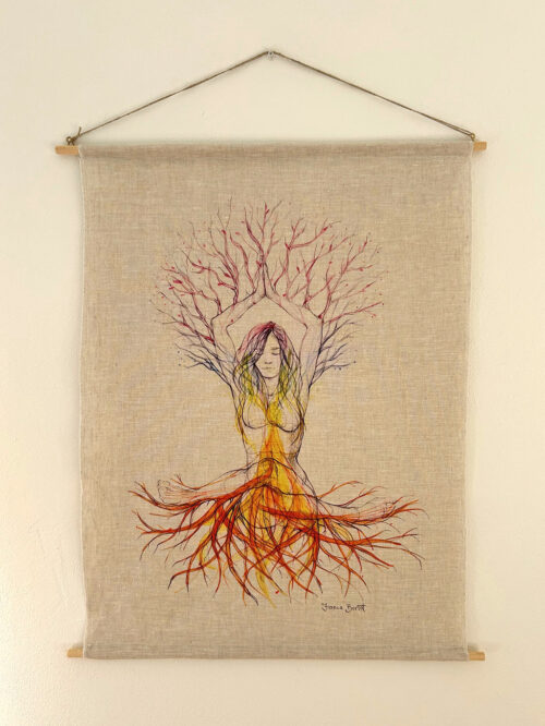 Chakra Tree of life - print on ecru linen