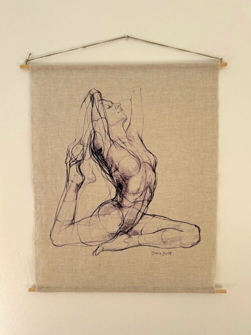 Pigeon pose - print on ecru linen