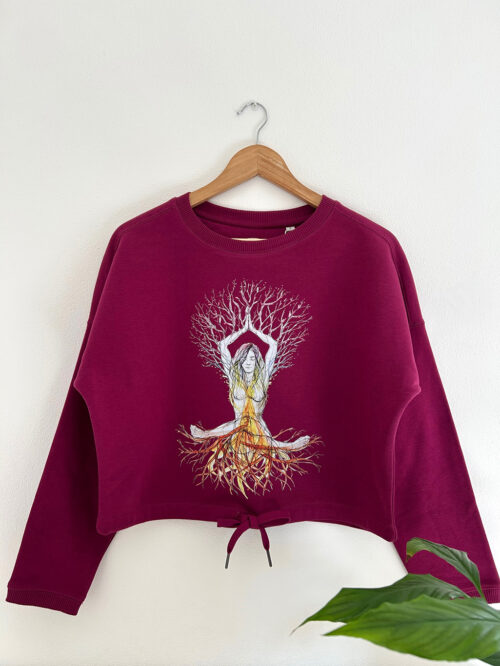 Women's oversize cropped round neck sweatshirt - Chakra tree of life
